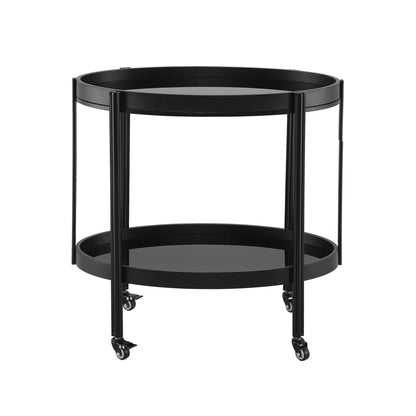 Oval Black Bar Cart with 2 Black Tempered Glass Shelves image 3