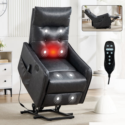 Deep Grey PU Single Motor Power Lift Recliner Chair with Massage and Heat for Elderly, Heavy Duty Motion Mechanism and One USB for Charging, Max Reclining Angle 155° image 1