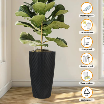 Set of 2 Faux Rattan Tall Planters Outdoor Indoor Large Planters with Water Level Monitor Inner Bucket, Automatic Watering, Flower Plant Pots for Garden, Patio, Porch, Backyard (Black, 22 inch) image 7
