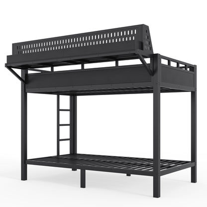 Twin XL over Twin XL Size Metal Bunk Bed with Storage Shelves and Pegboard, Bunk Bed Frame with USB Ports and LED Lights, Space-Saving, for Teens and Adults, Black image 8