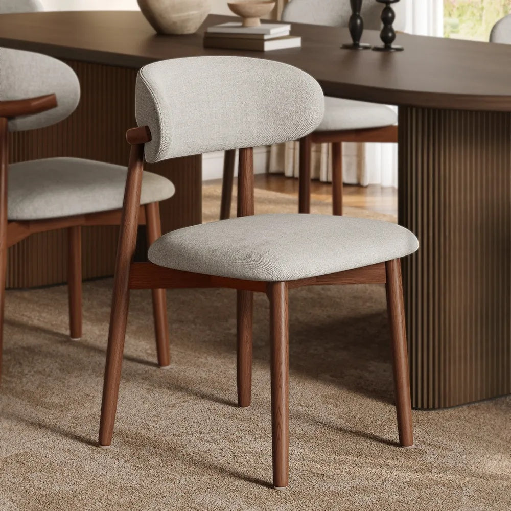 Set of 2 Solid Ash Wood Dining Chairs, Mid-Century Modern Hardwood Kitchen Side Chairs with Upholstered Seat and Ergonomic Curved Backrest, Japandi Style Heavy Duty 330 LBS Capacity-WALNUT image 2