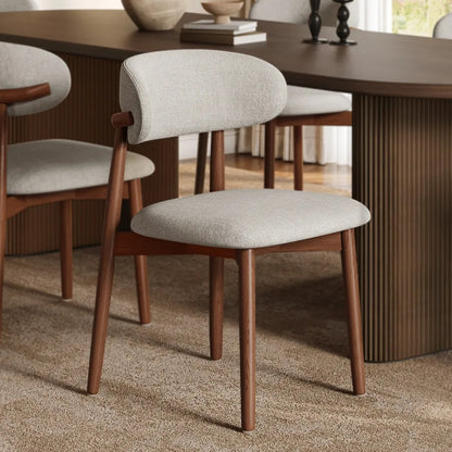 Set of 2 Solid Ash Wood Dining Chairs, Mid-Century Modern Hardwood Kitchen Side Chairs with Upholstered Seat and Ergonomic Curved Backrest, Japandi Style Heavy Duty 330 LBS Capacity-WALNUT image 2