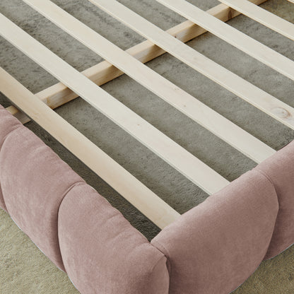 King size Upholstered Bed Frame with Thick Fabric, Chenille Fabric Grounded Queen Size Platform Bed with Headboard and Solid Frame. No Box Spring Needed-Pink(88.5''*85.5''*24'') image 6
