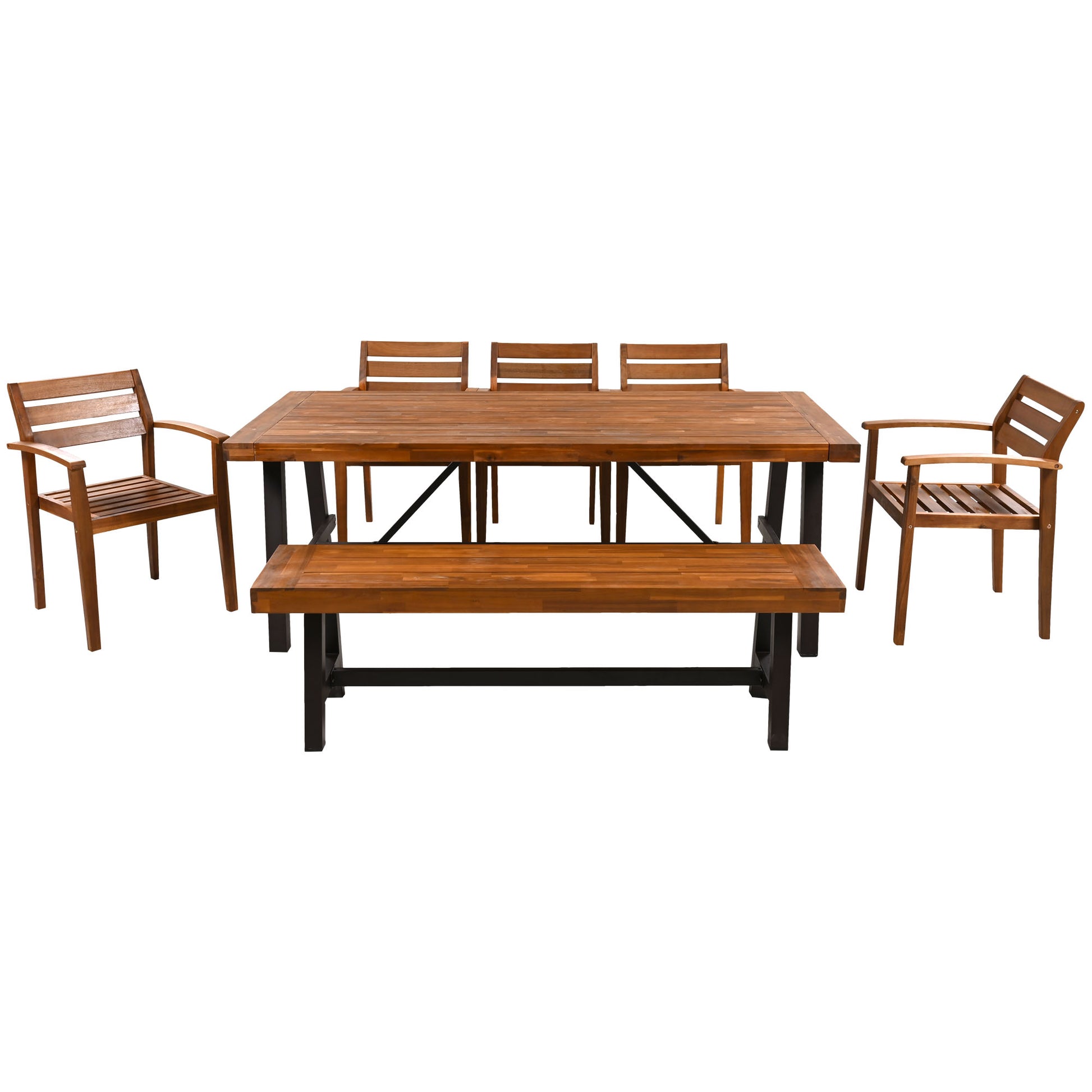 GO Outdoor Wood Dining Set For 7-8 Person, Outdoor Dining Furniture With Removable Cushions, Ergonomic Chairs And Bench, Thicker Table, Nature image 12