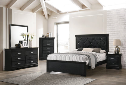 Modern 1pc Black Finish 5-Drawer Tall Chest Wooden Textured Finish Crystal Tufted Handle Furniture image 5