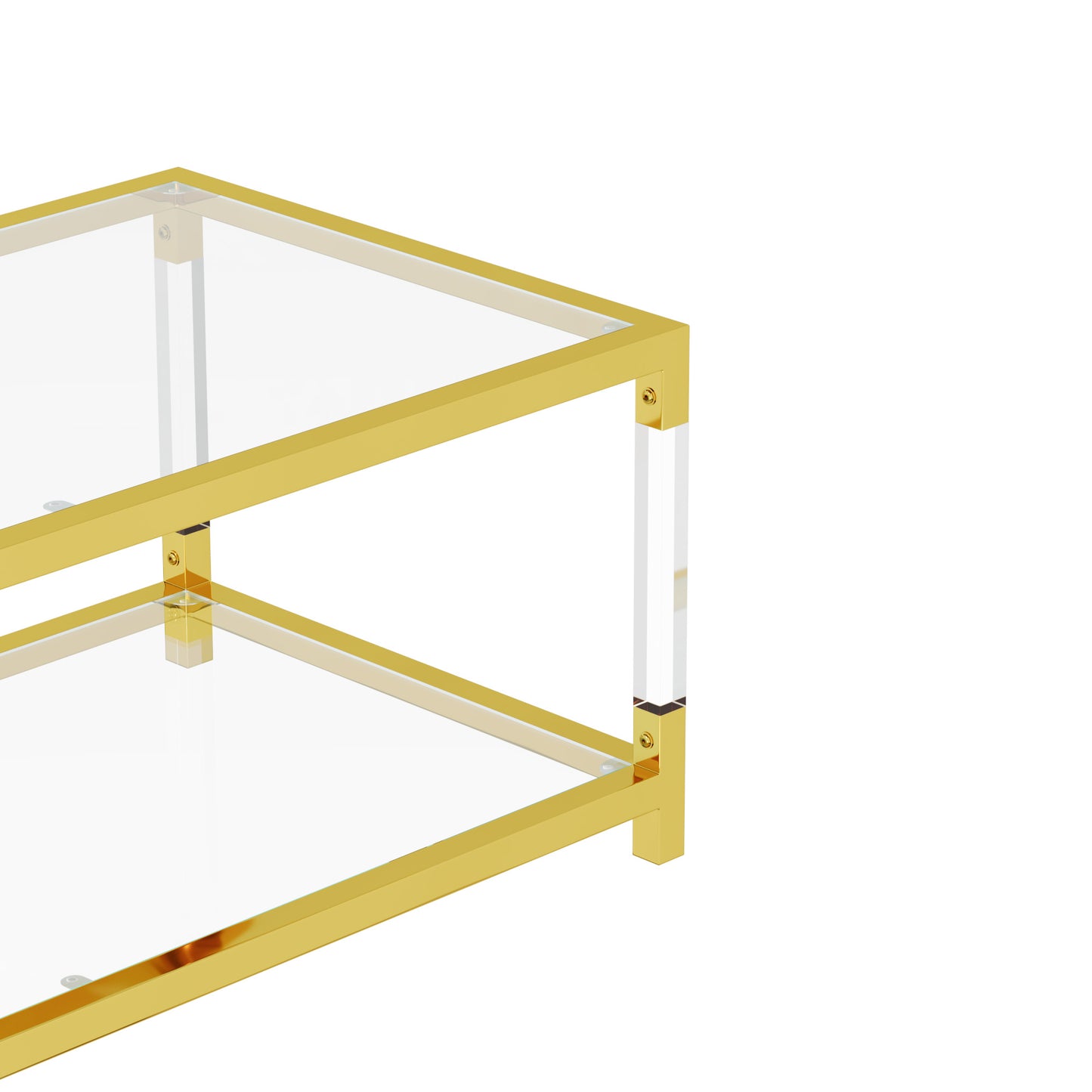 Modern Acrylic Leg Coffee Table, Double Layer Tempered Glass Top with Golden Metal Frame, 47.2x23.6x17.7 Inch Living Room Furniture image 8