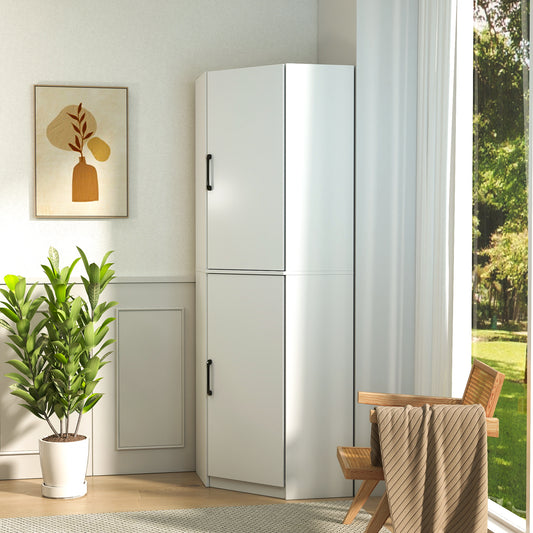 White Corner Kitchen Pantry Cabinet, 70.87" Tall Freestanding L-Shaped Storage Cabinet with 2 Doors and Shelves, Space-Saving Corner Cupboard with Door Organizers for Kitchen, Dining Room, Living Room image 1