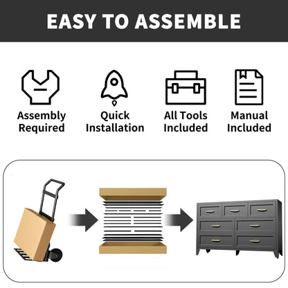 7-Drawer Dresser, Wide Low-Profile Storage Cabinet, Black Metal Chest of Drawers for Bedroom, Living Room & Entryway image 8
