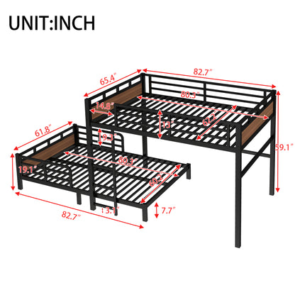 Queen over Queen Metal Bunk Bed/Metal Loft Bed,Separable Bunk Beds,with raised security fence,Walnut Color image 4