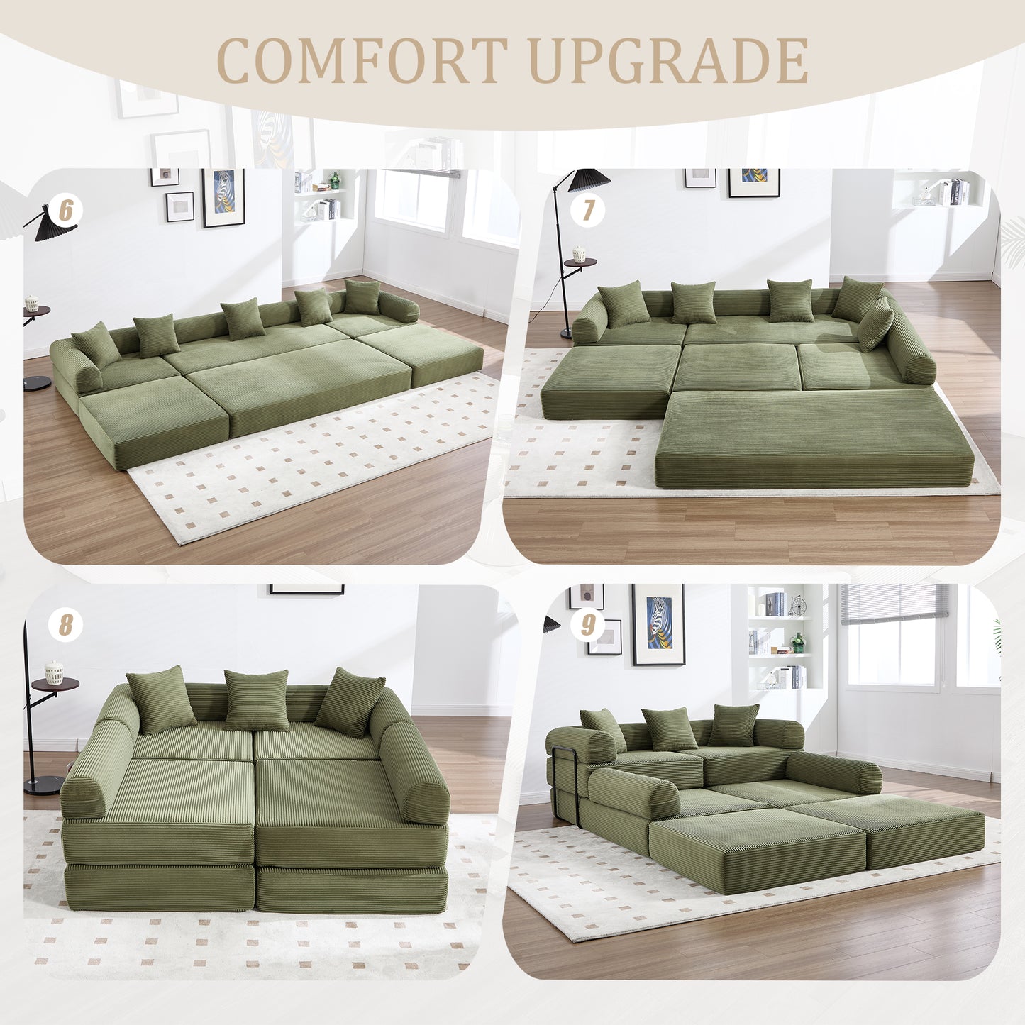 UNITED WE WIN convertible folding sofa bed, with fixed frame and pillow back handrail, cloud corduroy folding mattress sofa, folding memory foam bed in living room/dormitory/guest room/home office/apt image 5