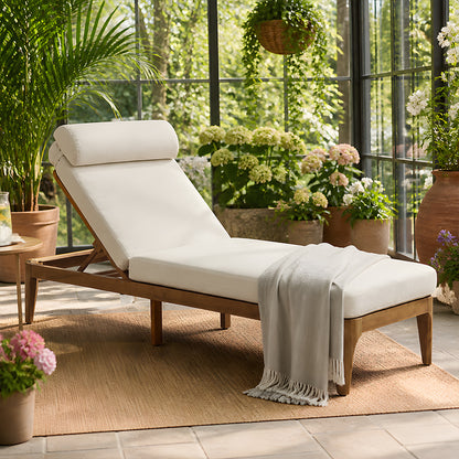 TOPMAX Acacia Wood Chaise Lounge, Outdoor Sun Lounge Chair, Patio Recliner with Adjustable Backrest and Head Pillow for Poolside, Backyard, Garden, Indoor&Outdoor, set of 2, Beige image 6