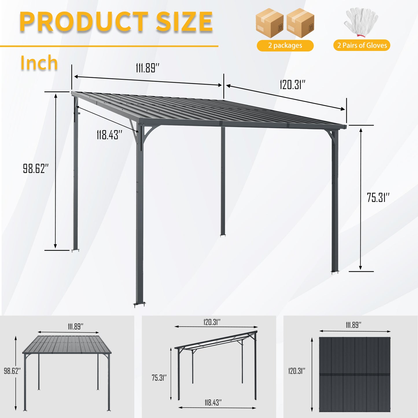 Outdoor Pergola, 10' x 10' Outdoor Hardtop Gazebo Pergola for Yard, Large 10x10 Galvanized Steel Lean to Wall-Mounted carport image 6