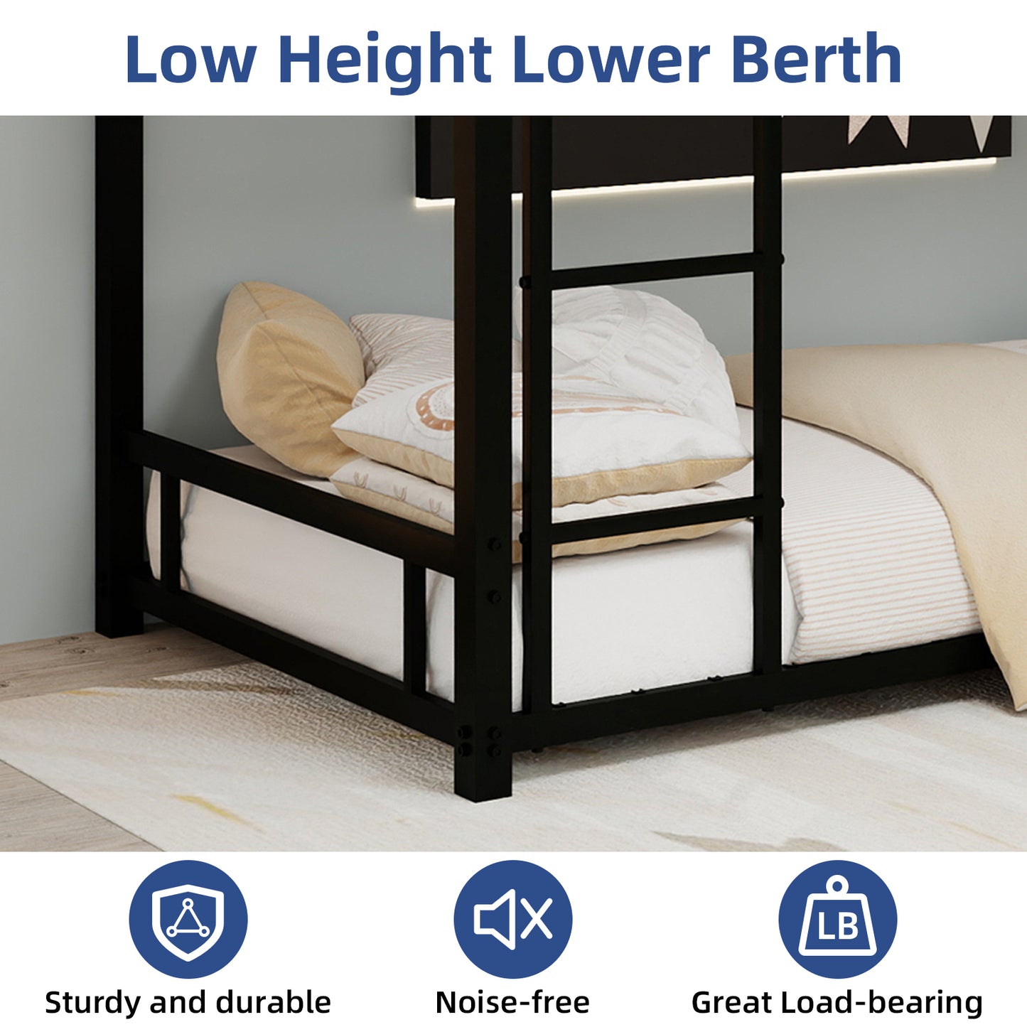 Metal Twin over Twin Bunk Bed/ Heavy-duty Sturdy Metal/ Noise Reduced/ Safety Guardrail,Black image 9