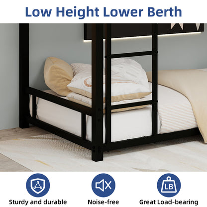 Metal Twin over Twin Bunk Bed/ Heavy-duty Sturdy Metal/ Noise Reduced/ Safety Guardrail,Black image 9