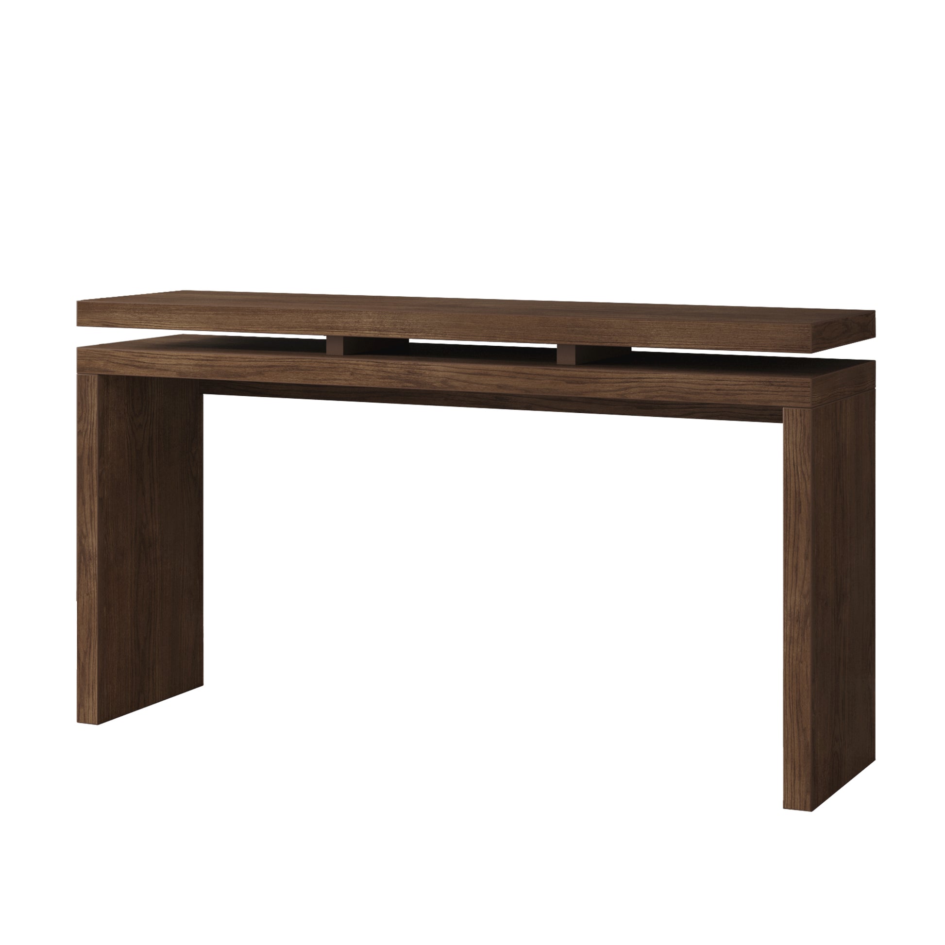 60'' Antique Brown Farmhouse Console Table - Retro Wooden Entryway Table with Double Board Suspension Design, Solid Wood & MDF, Sofa Table for Living Room image 10