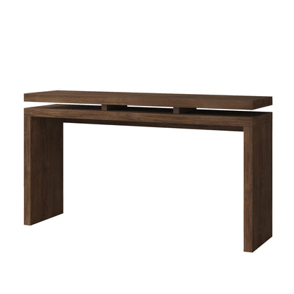 60'' Antique Brown Farmhouse Console Table - Retro Wooden Entryway Table with Double Board Suspension Design, Solid Wood & MDF, Sofa Table for Living Room image 10