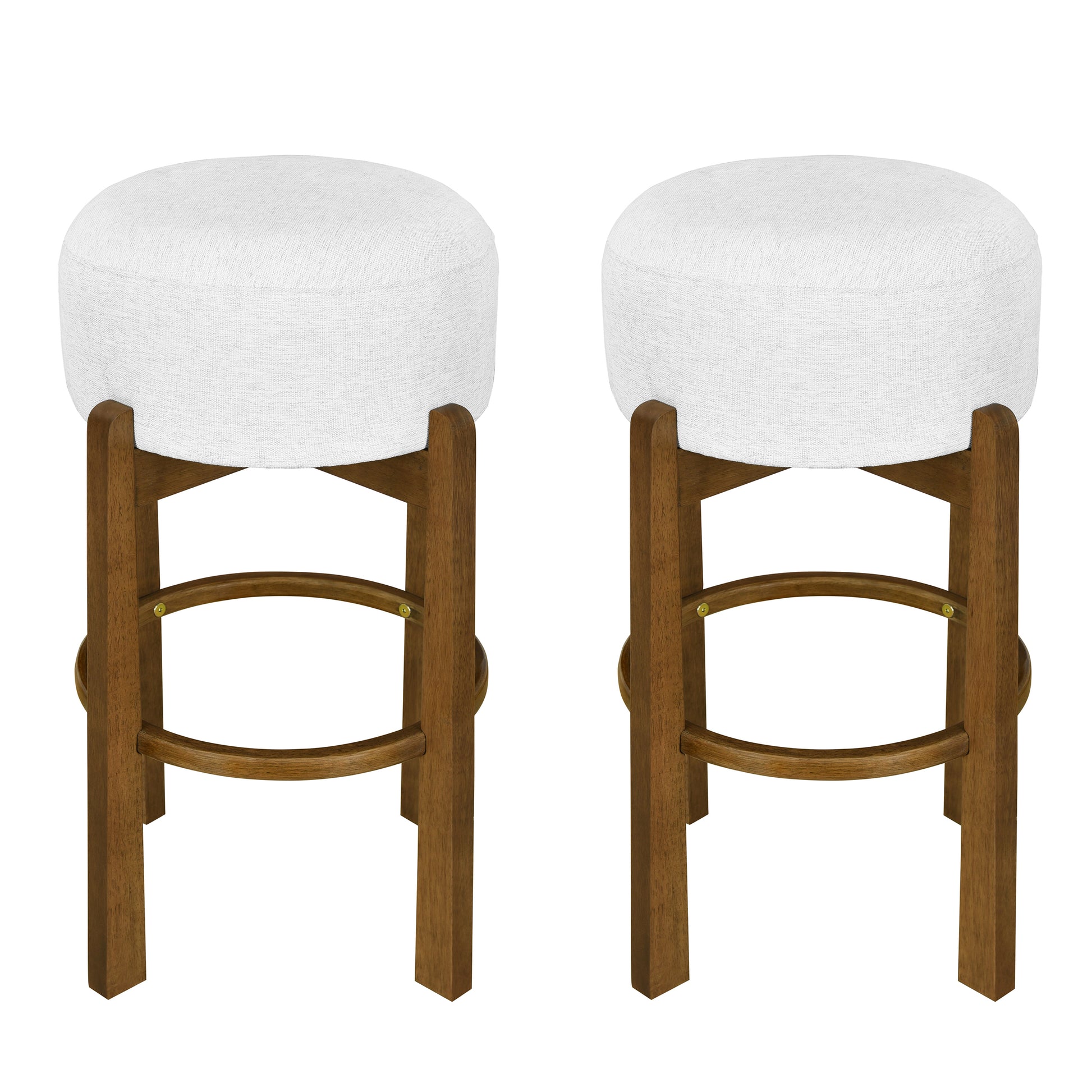 Vera Indoor Wooden Upholstered Barstool, Dark Walnut Finish and Ivory Upholstery, Set of 2 image 3