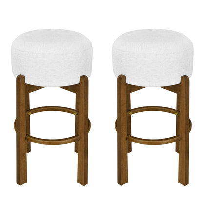 Vera Indoor Wooden Upholstered Barstool, Dark Walnut Finish and Ivory Upholstery, Set of 2 image 3