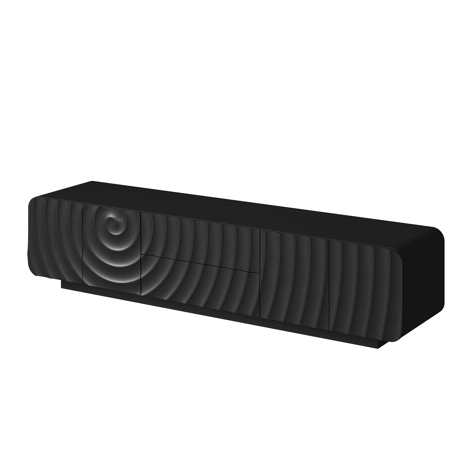 70''Tv Console With Modern Unique Spiral Wave Design With Storage Cabinet And 2 Drawers Tv Stand For Living Room, Bedroom, Black image 7