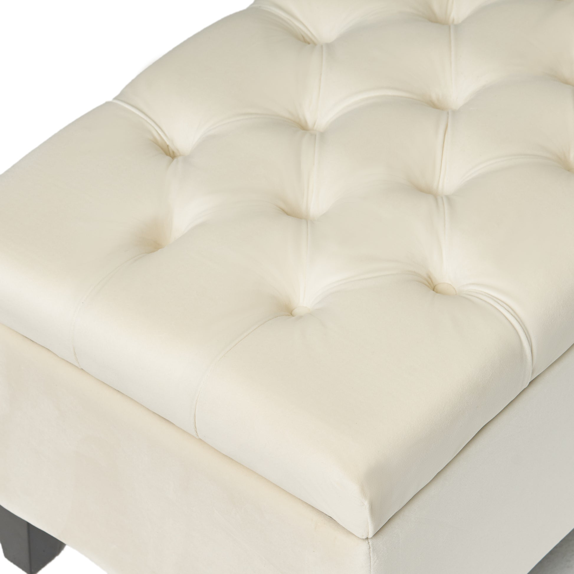 Button - Tufted and Diamond - Stitched Storage Ottoman, Beige image 7