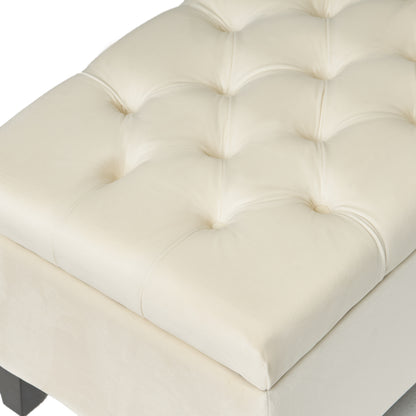 Button - Tufted and Diamond - Stitched Storage Ottoman, Beige image 7