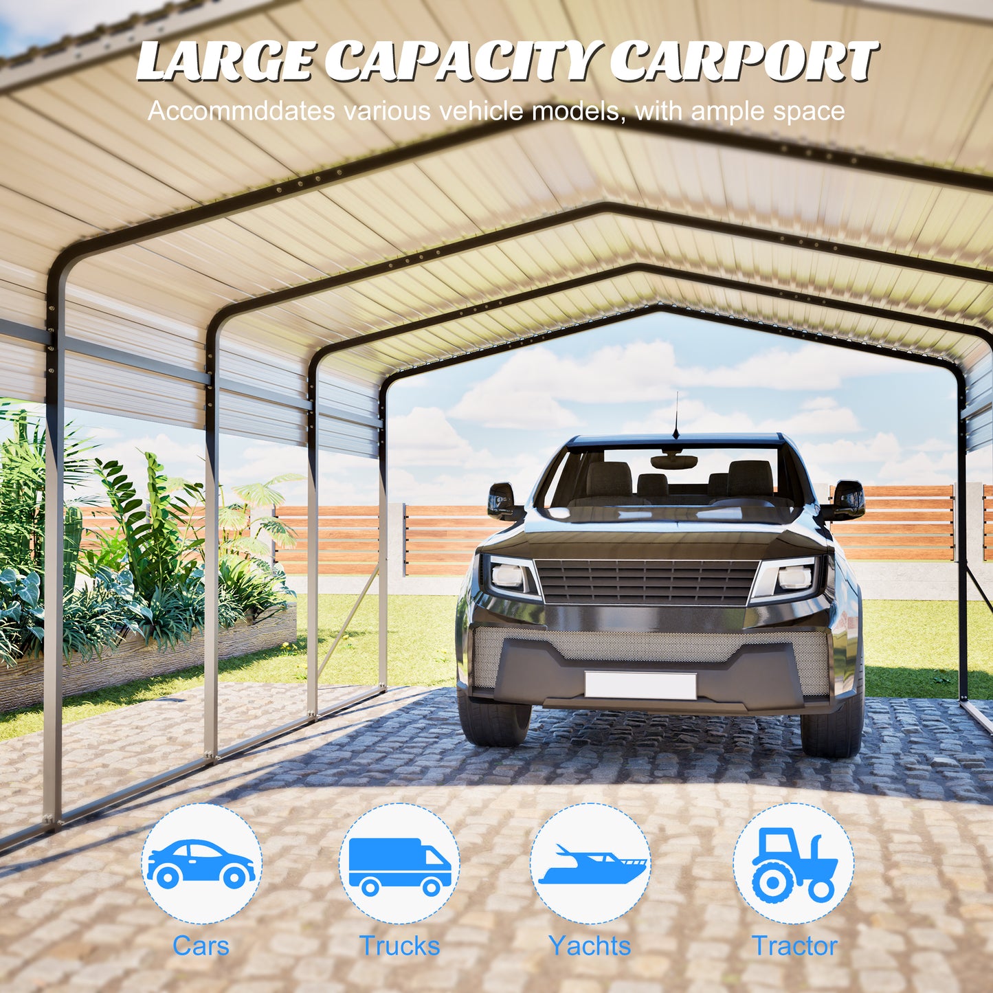 13x20 FT Metal Carport,Garage with Upgraded Triangle Reinforced Frame&4 Poles,Galvanized Steel Hardtop Roof,Heavy-Duty All-Weather Shelter for Car,Truck,Boat,Outdoor Storage image 7
