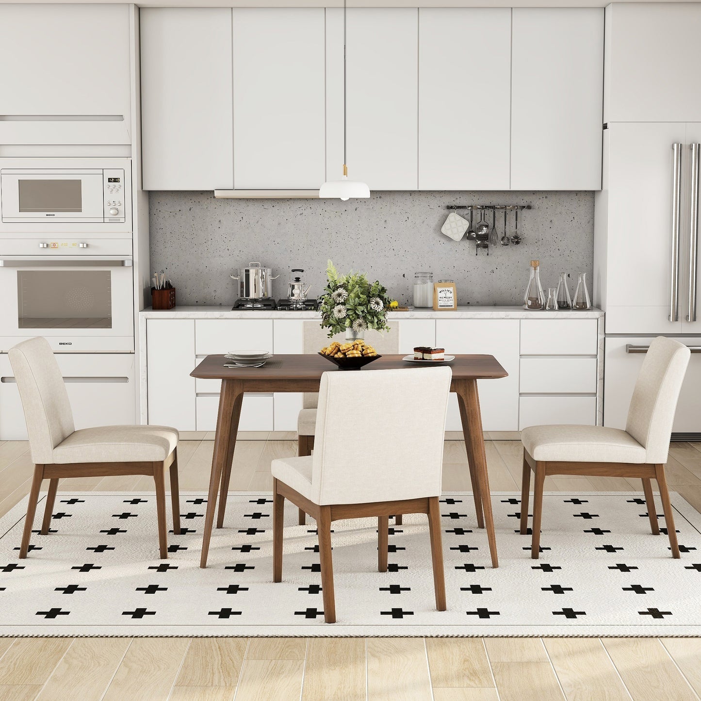 5-Piece Dining Table Set with One Solid Wood Frame Table and 4 Upholstered Chairs for Dining Room, Walnut+Light beige (same sku: N759S924557K / N759S004001K) image 11