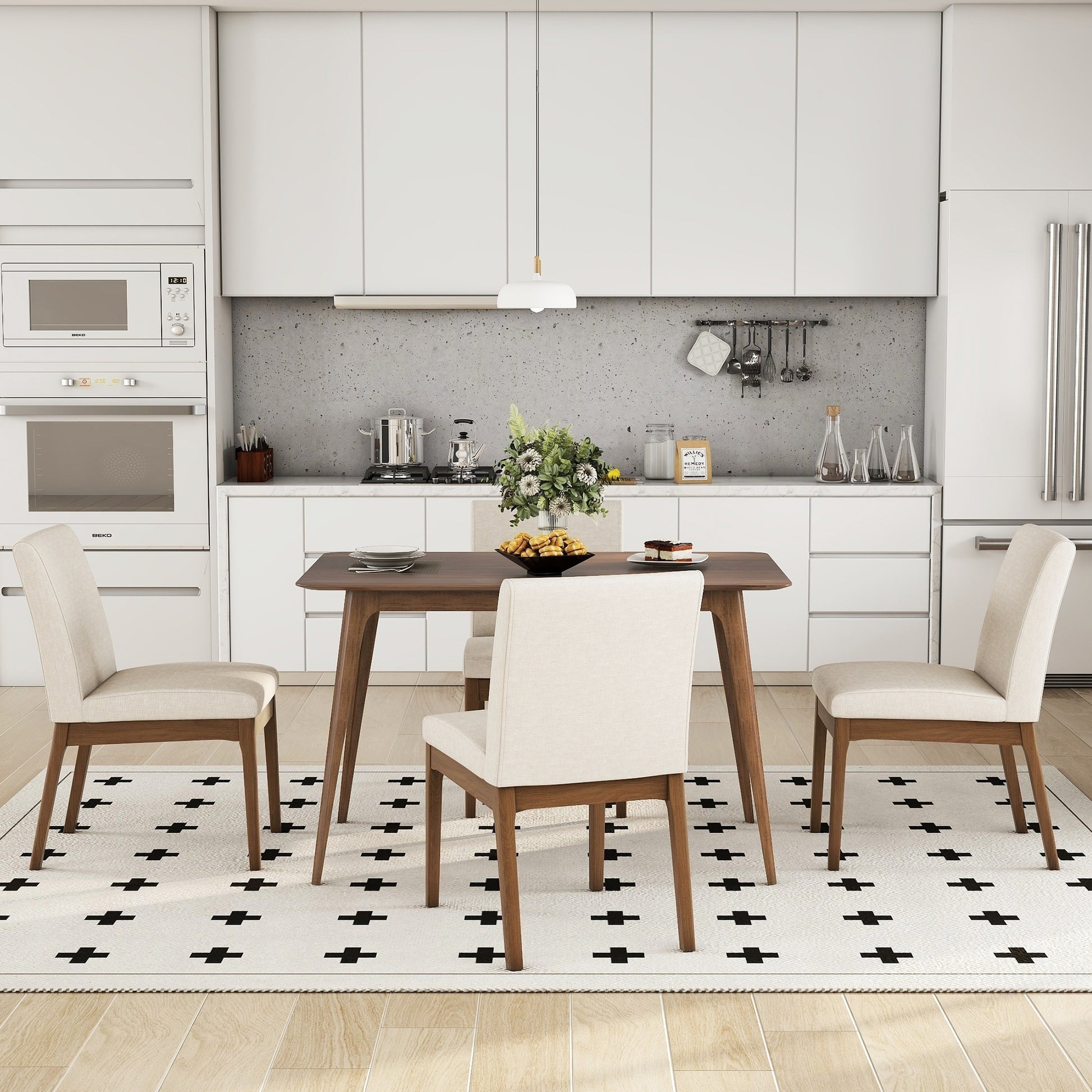 5-Piece Dining Table Set with One Solid Wood Frame Table and 4 Upholstered Chairs for Dining Room, Walnut+Light beige (same sku: N759S924557K / N759S004001K) image 11