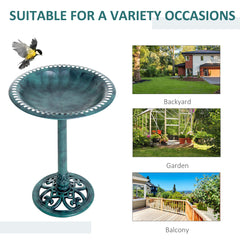 Outsunny 28'' Bird Bath Outdoor Resin Decor with Fleur De Lis Pattern, Time-Worn Finish