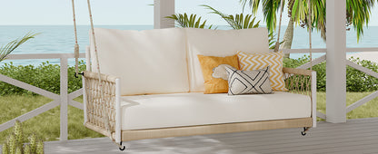 TREXM 1-Piece Woven Rope Outdoor Swing Sofa with Soft Cushions Seating 2 for Patio, Courtyard and Balcony (Beige) image 3