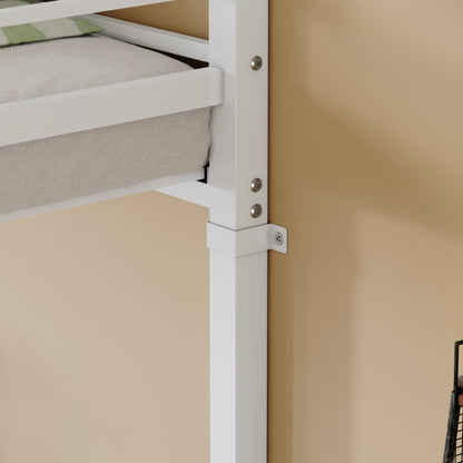 Bunk Bed with Ladder and high Guardrail Metal Bunk Bed, Storage Space, Noise Free,Twin Over Twin Size,WHITE image 12