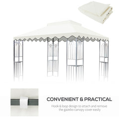 10x10 Ft Outdoor Patio Gazebo Replacement Canopy,Double Tiered Gazebo Tent Roof Top Cover Only wavy border(Frame Not Include)-Beige