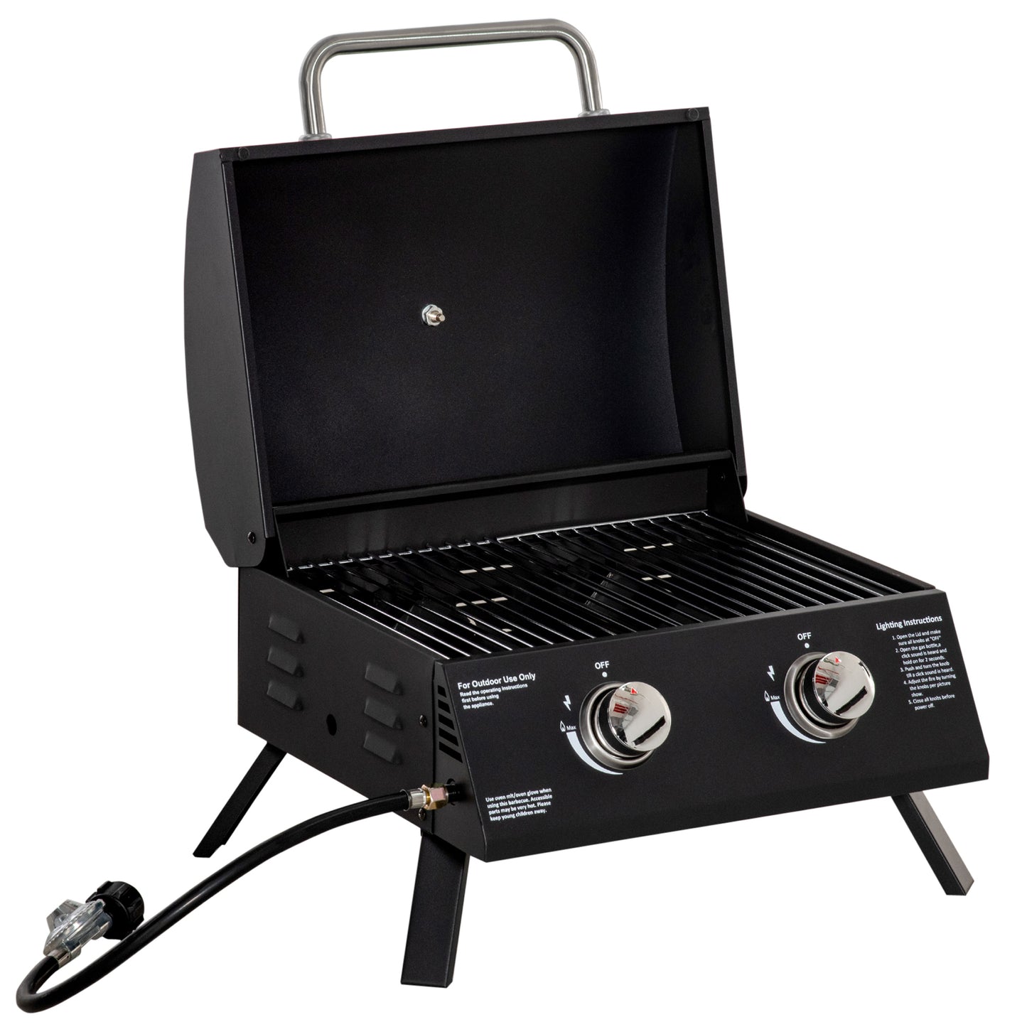 Outsunny 2 Burner Propane Gas Grill Outdoor Portable Tabletop BBQ with Foldable Legs, Lid, Thermometer for Camping, Picnic, Backyard, Black image 1