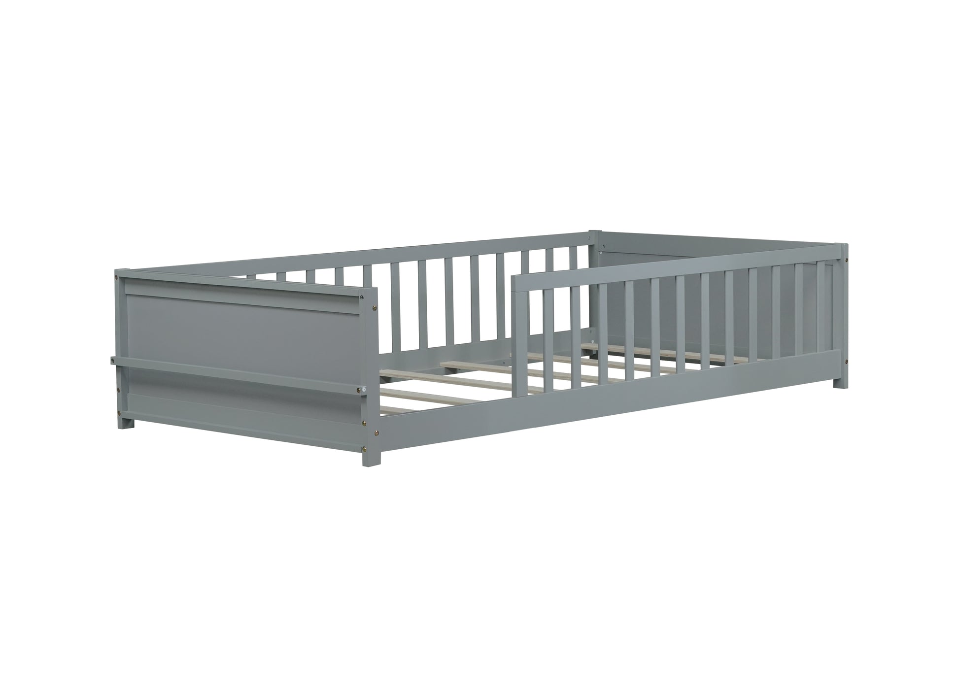 Twin size Floor Platform Bed with Built-in Book Rack,Grey(Old Sku:W504P143306) image 3