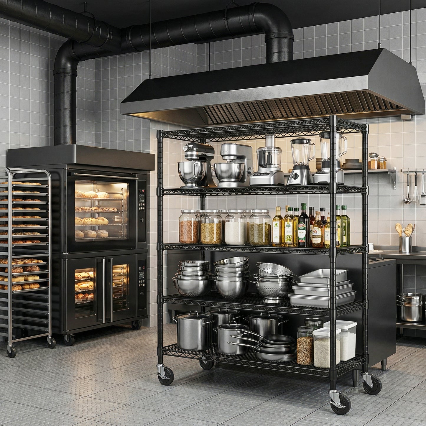 3300 lbs Capacity Industrial Metal Shelving Units, 5 Tier Heavy Duty Easy Assembly Garage Shelving for Commercial, Basement, Pantry, Warehouse, School, Black 23.6" D x 53.2" W x 73.6" H image 3