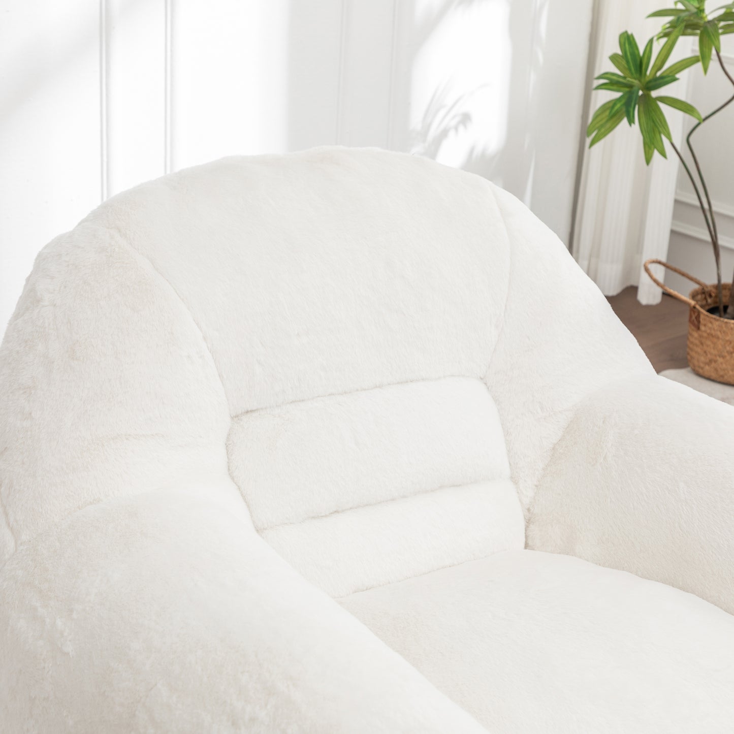 Bean Bag Chair, Comfy Bean Bag Sofa with Back Support, With Footstool,Faux Fur Bean Bag Chair for Adults and Kids, Stuffed Floor Sofa for Living Room, Bedroom, Apartment, White image 7