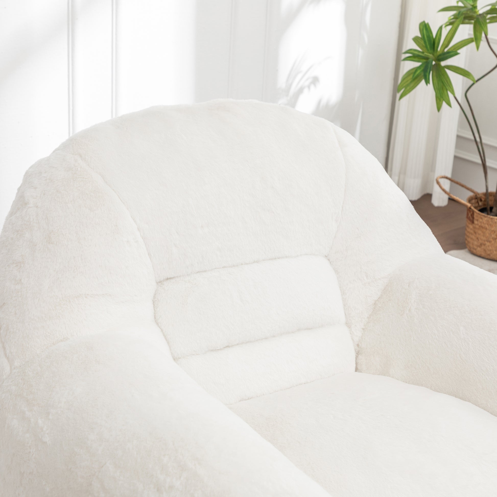 Bean Bag Chair, Comfy Bean Bag Sofa with Back Support, With Footstool,Faux Fur Bean Bag Chair for Adults and Kids, Stuffed Floor Sofa for Living Room, Bedroom, Apartment, White image 7