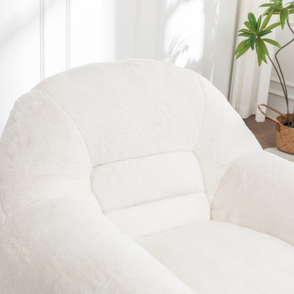 Bean Bag Chair, Comfy Bean Bag Sofa with Back Support, With Footstool,Faux Fur Bean Bag Chair for Adults and Kids, Stuffed Floor Sofa for Living Room, Bedroom, Apartment, White image 7