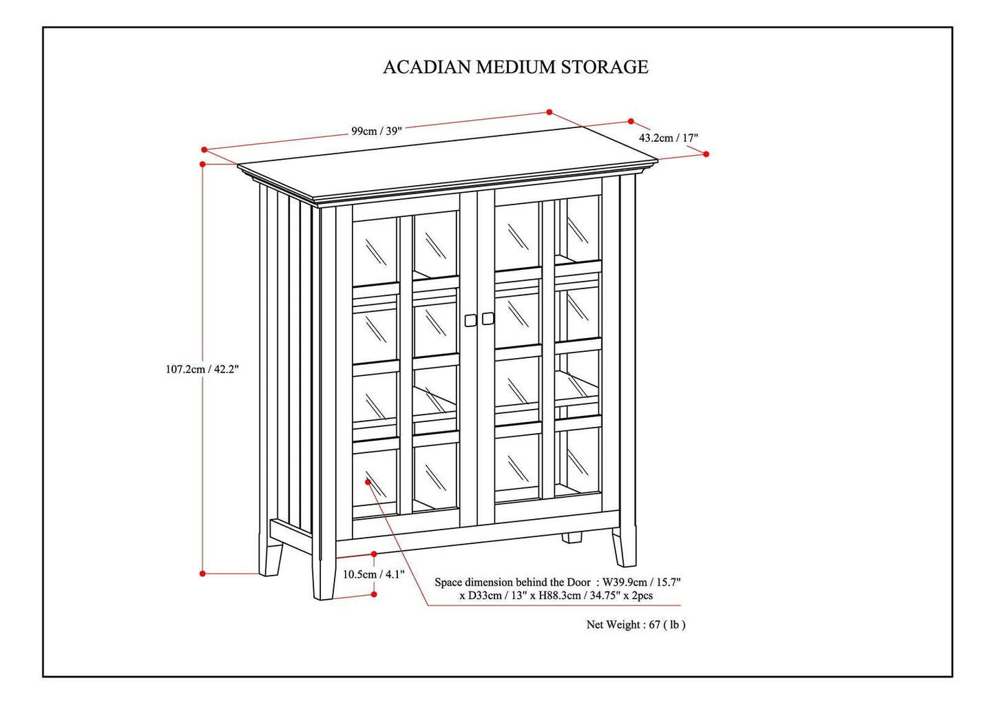 Acadian 39 inch Wide Solid Wood Transitional Storage Cabinet in Light Golden Brown image 8