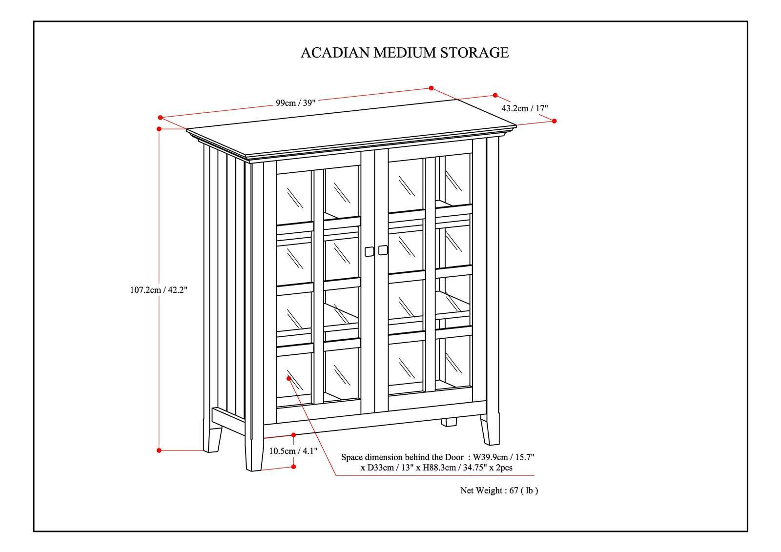 Acadian 39 inch Wide Solid Wood Transitional Storage Cabinet in Light Golden Brown image 8