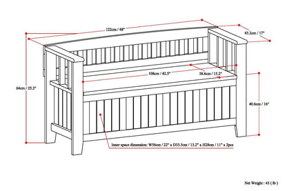 Acadian 48 inch Wide Solid Wood Entryway Storage Bench in White image 7