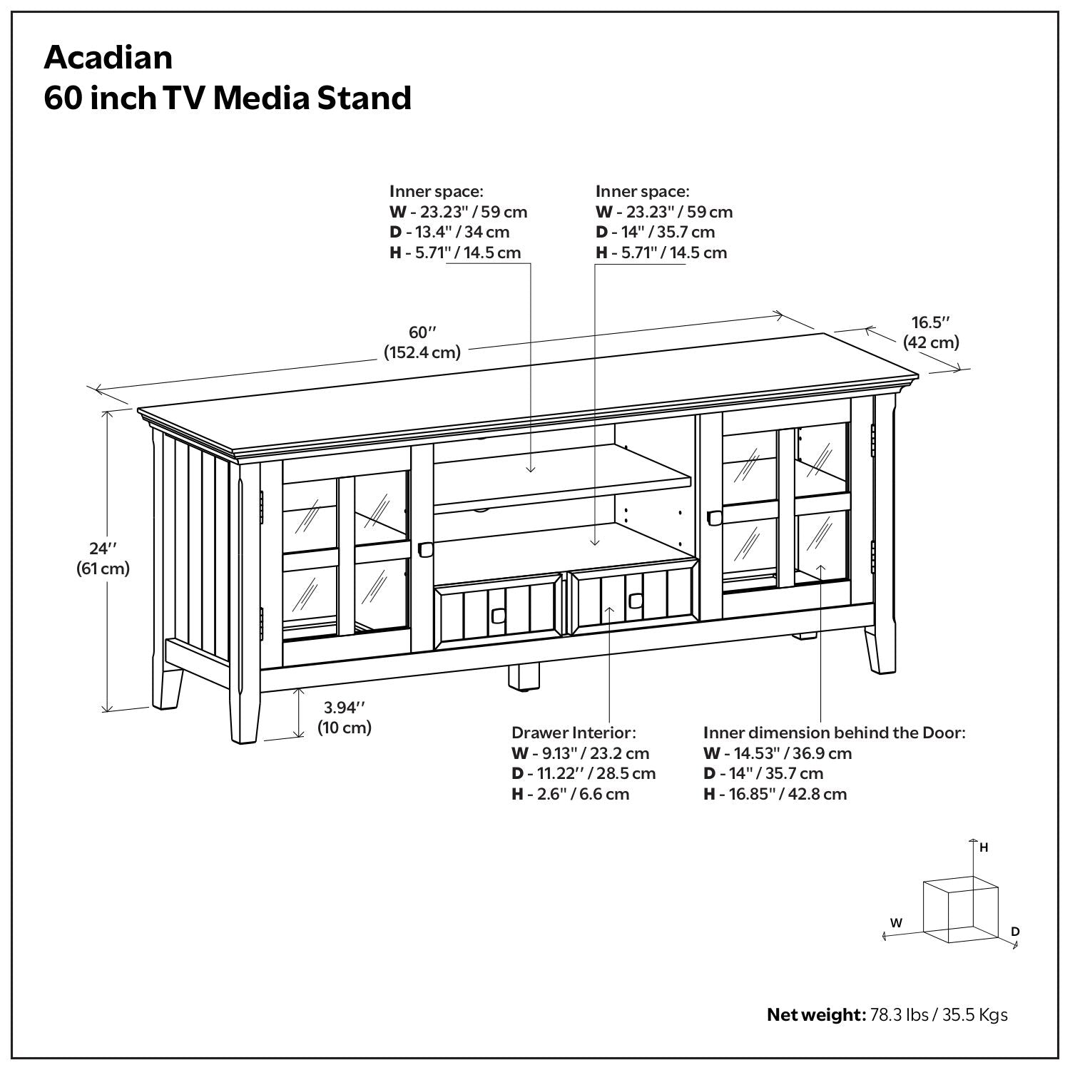 Acadian 60 inch Wide Solid Wood TV Stand in Brunette Brown For TVs up to 65 inches image 8