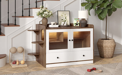 Cat Litter Box Enclosure, Hidden Cat Litter Box Furniture with Drawer and Stairs, Wooden Cat House Washroom for Bedroom,Cat Cabinet Side Table for Living Room, Brown and White image 9