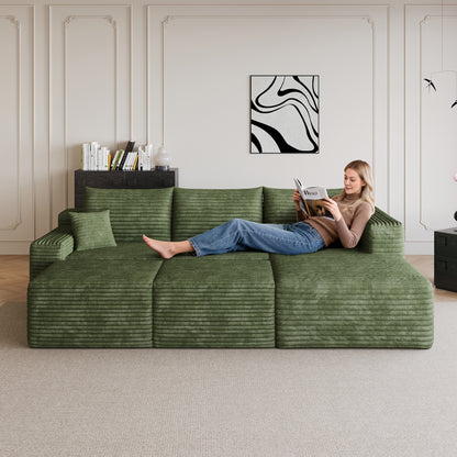 95" Cloud Sectional Sofa with 2 Ottoman,Modern Minimalist Upholstered Couches, Comfort U Shaped Sofa for Living Room,Deep Seat Corner Couch,No Assembly Required,Green(Plush Corduroy Fabric) image 3