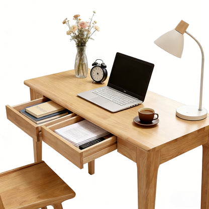 Solid Wood Desk with Drawers, Standing Desk with Smooth Edges, Home Office Desk for Small Spaces, Mid Century Modern Desk for Study, Bedroom, Living Room, Office, (Natural Wood Color) image 11