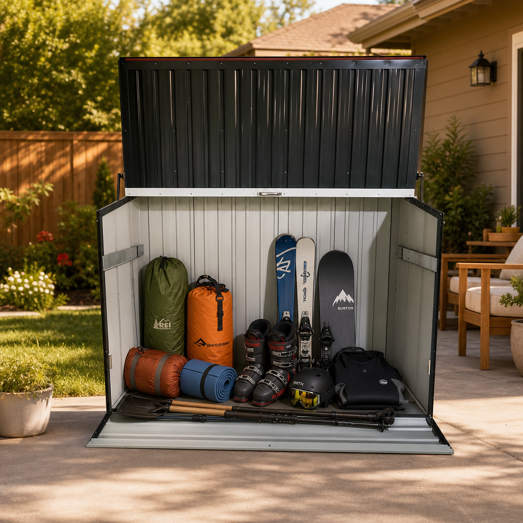 Outdoor Galvanized Steel Storage Shed with Flip Top & Foldable Front Door, Large Capacity Metal Tool Cabinet for Indoor & Backyard Storage 594.39 US Gal 2.25m³ image 2