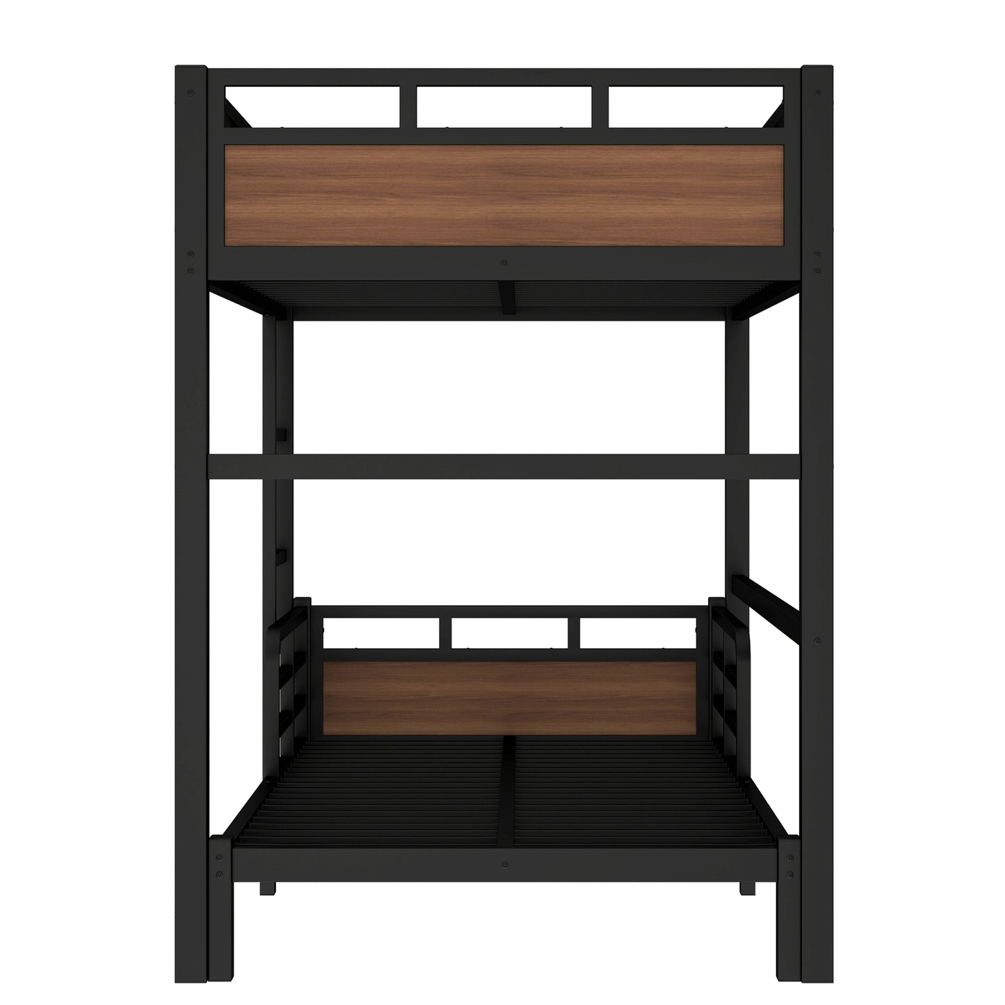 Twin XL over Twin XL Metal Bunk Bed/Metal Loft Bed,Separable Bunk Beds,with raised security fence,Walnut Color image 10