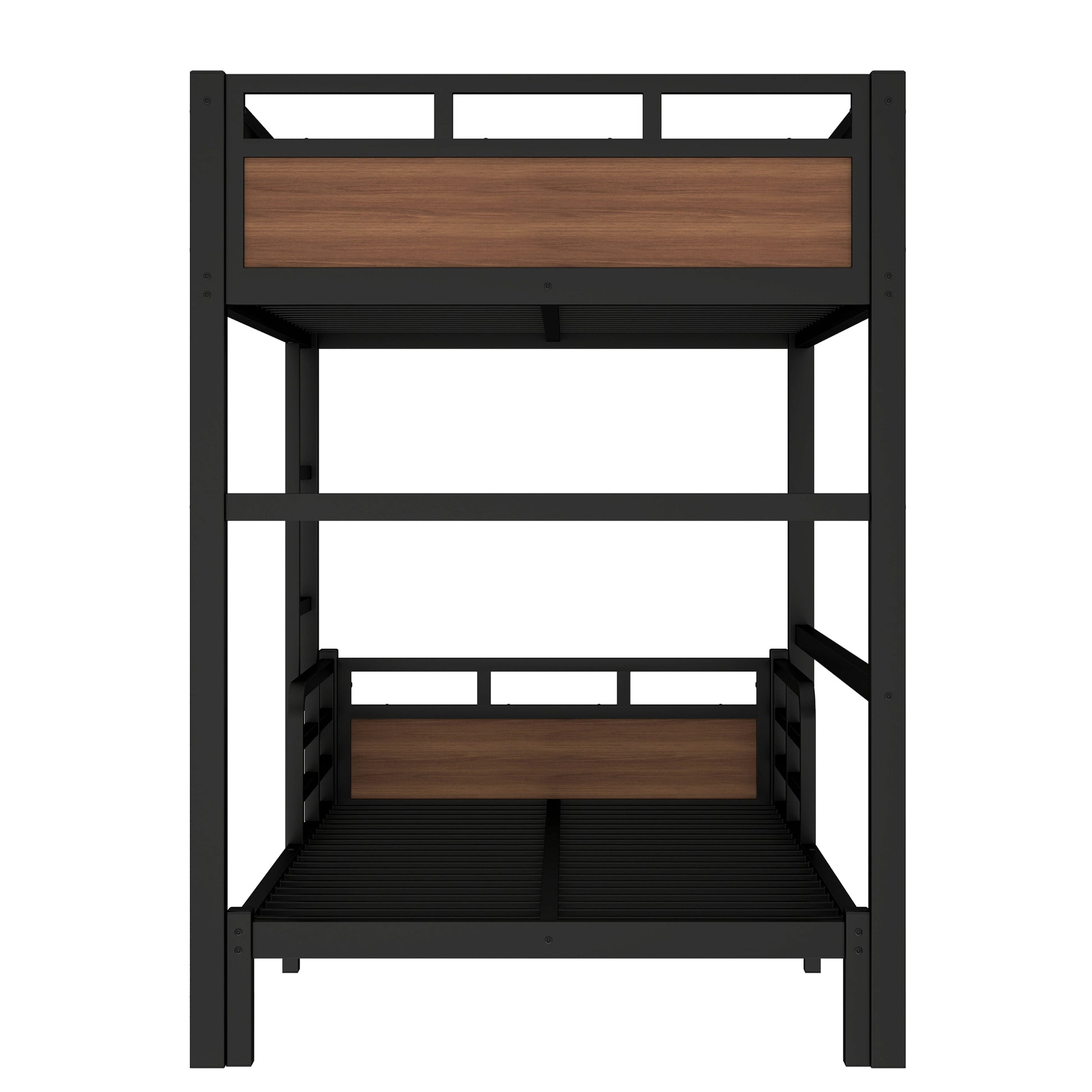 Twin XL over Twin XL Metal Bunk Bed/Metal Loft Bed,Separable Bunk Beds,with raised security fence,Walnut Color image 10