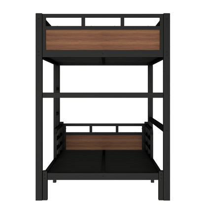 Twin XL over Twin XL Metal Bunk Bed/Metal Loft Bed,Separable Bunk Beds,with raised security fence,Walnut Color image 10