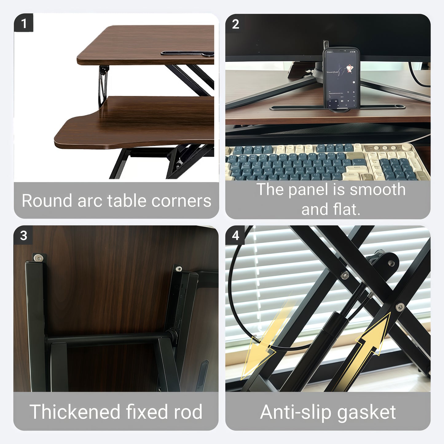 32 Inch Desk Converter, Height Adjustable Sit to Stand Riser, Dual Monitor and Laptop Workstation with Wide Keyboard Tray, Walnut Color image 3